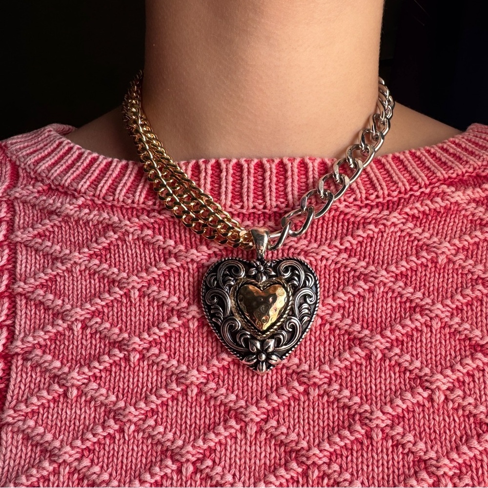 Chunky Heart Necklace Gold & Silver Chain